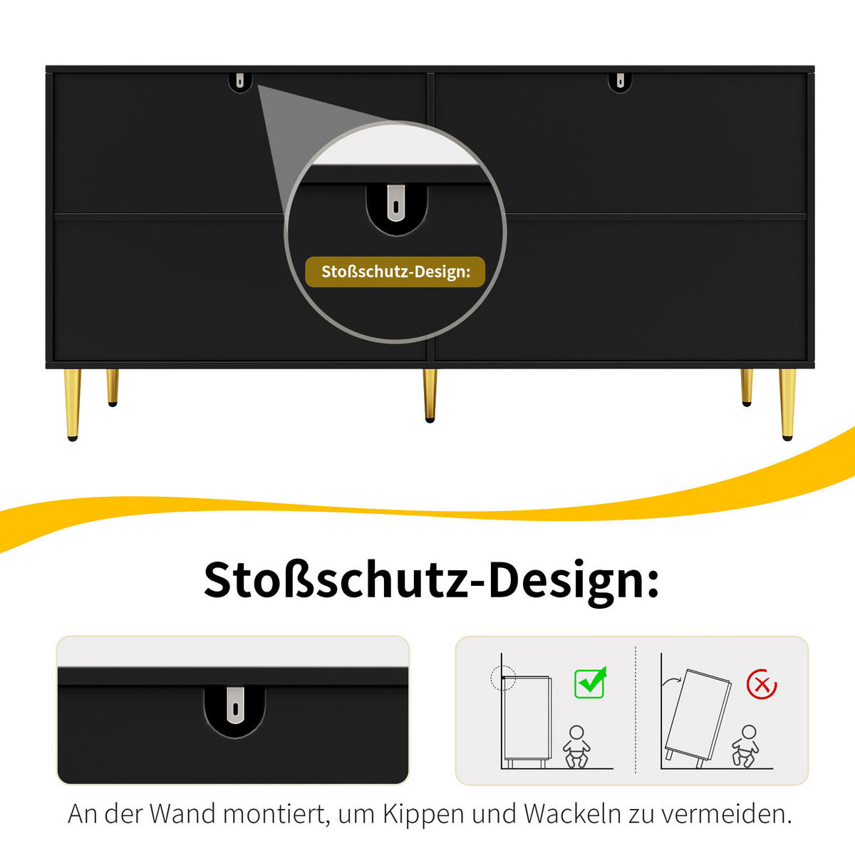 SIDEBOARD 152/40/75 cm Schwarz aus MDF mit Wellendesign - Schwarz, Holzwerkstoff (40/75/152cm) - OKMYHOME