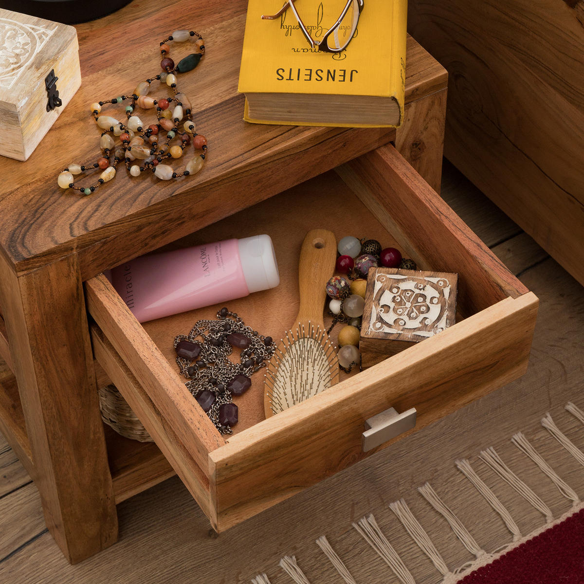 NACHTKOMMODE - Akazie massiv - Akaziefarben, Holz (42/40/40cm) - home24