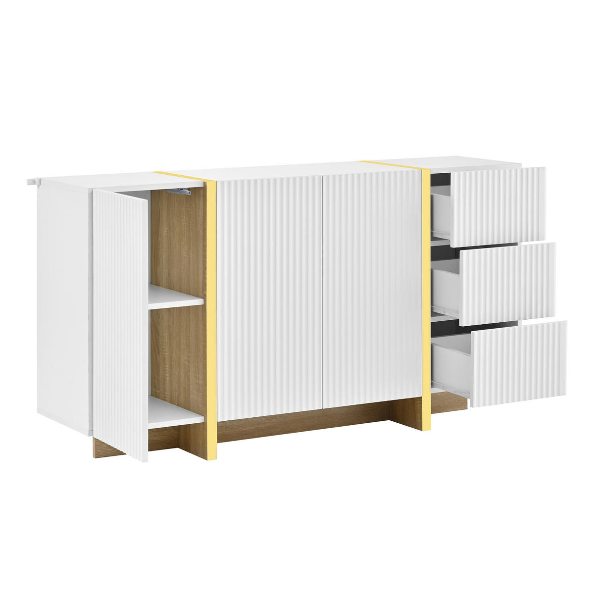 WOHNWAND DE-40127 2-teilig mit Rillenfront Weiß - Weiß, Holzwerkstoff (190/45/35cm) - ComfortXL