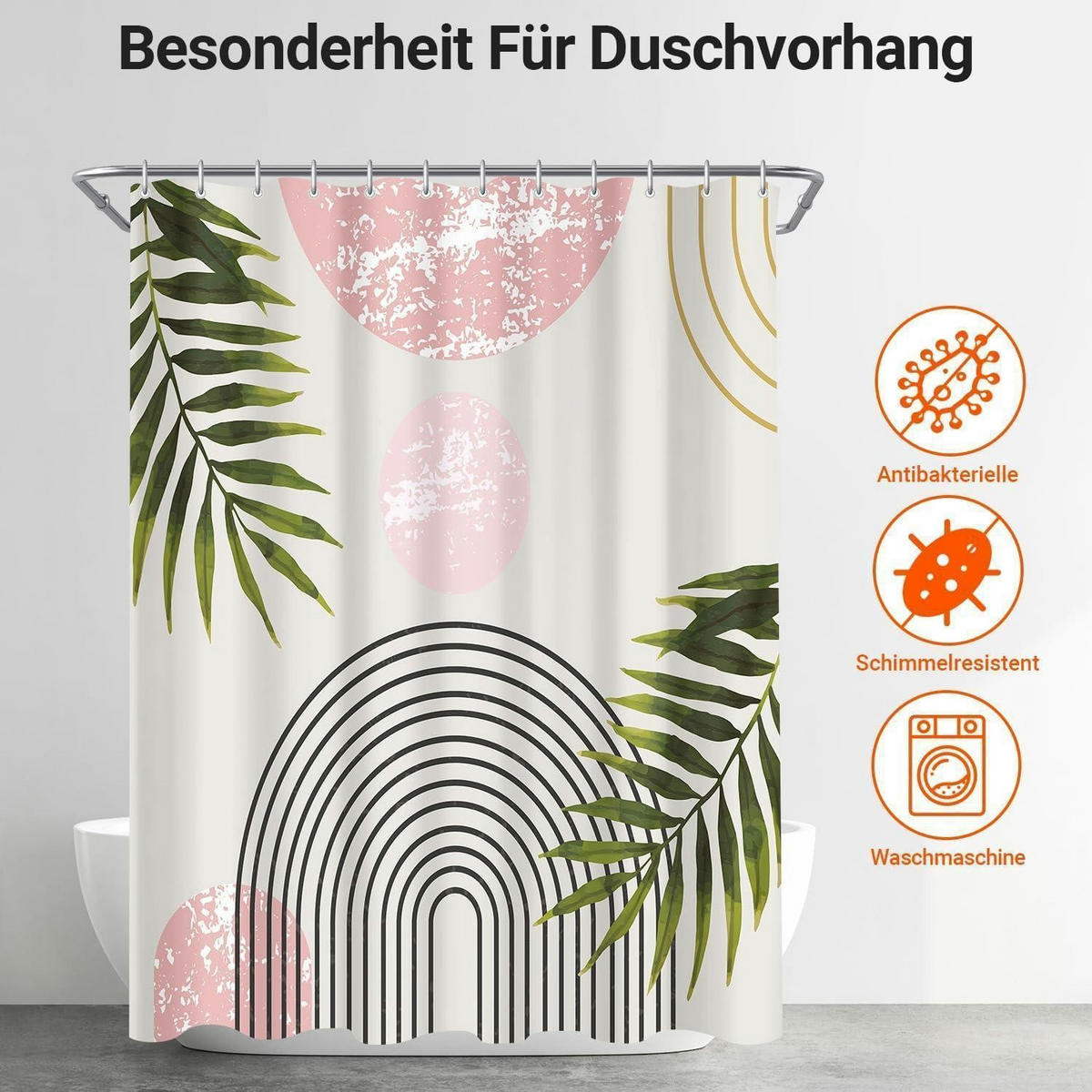 DUSCHVORHANG Rosa Blätter Linie 180 x 200 cm - Multicolor, Textil (180/200cm)