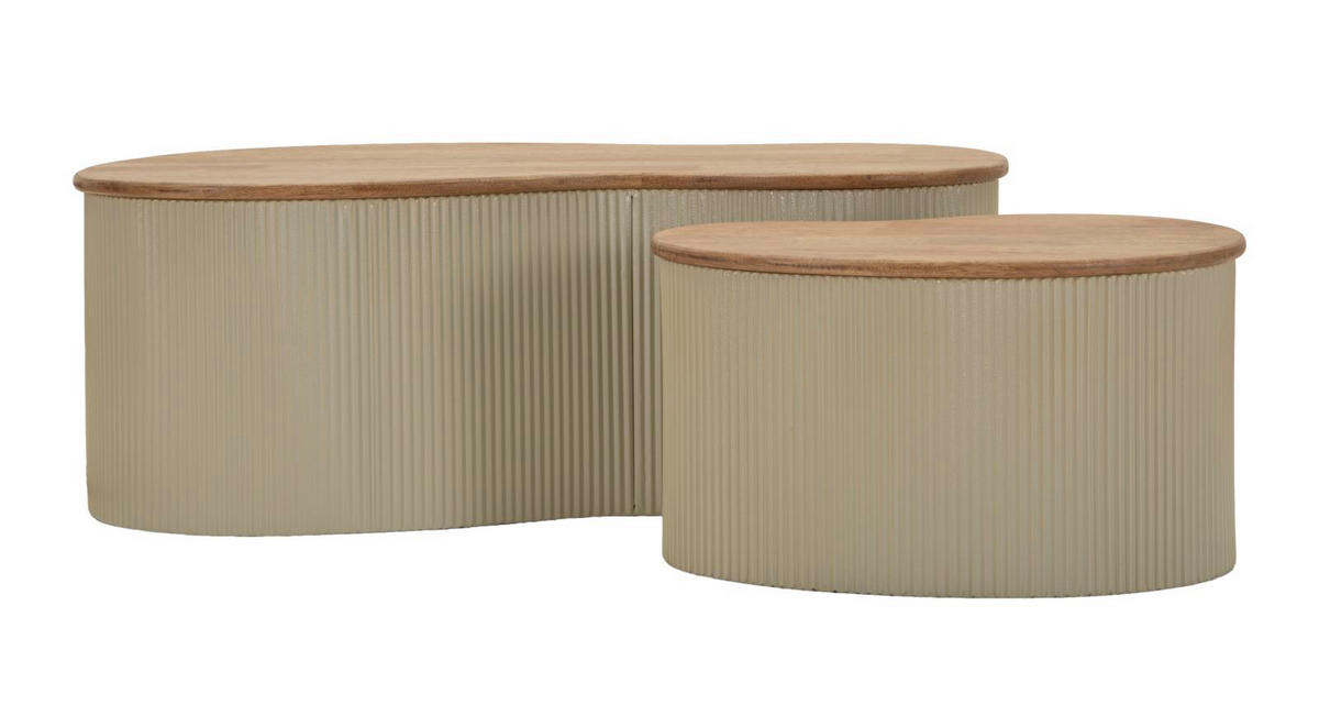COUCHTISCHE IM 2ER-SET Frankfurt, weiß und braun, Kautschukholz und Metall, Höhen 32 und 28 cm - Weiß/Braun, Holz/Metall (53/87/32cm) - Mauro Ferretti