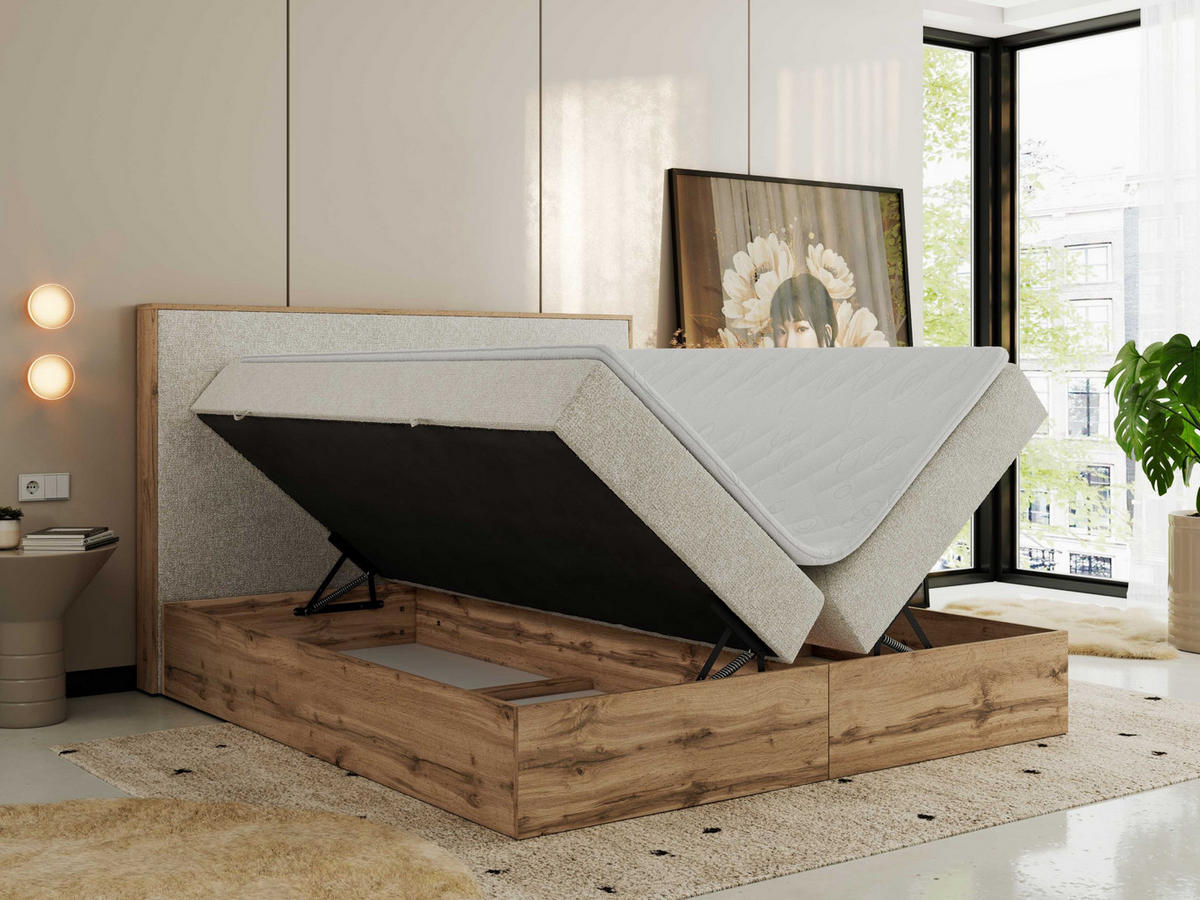 BOXBETT WOOD CLASSIC 200/200 - Creme Strukture - H4 - Creme, Textil (200/200cm) - MKS