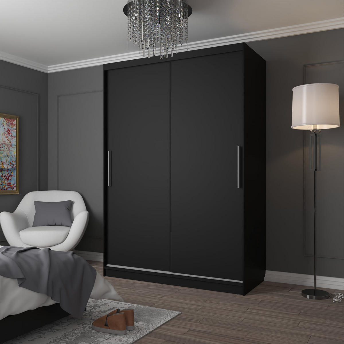 SCHWEBETÜRENSCHRANK Verona SI, Schwarz Matt, 133 cm - Schwarz, Holz (133/216/60cm) - B BELINI GROUP