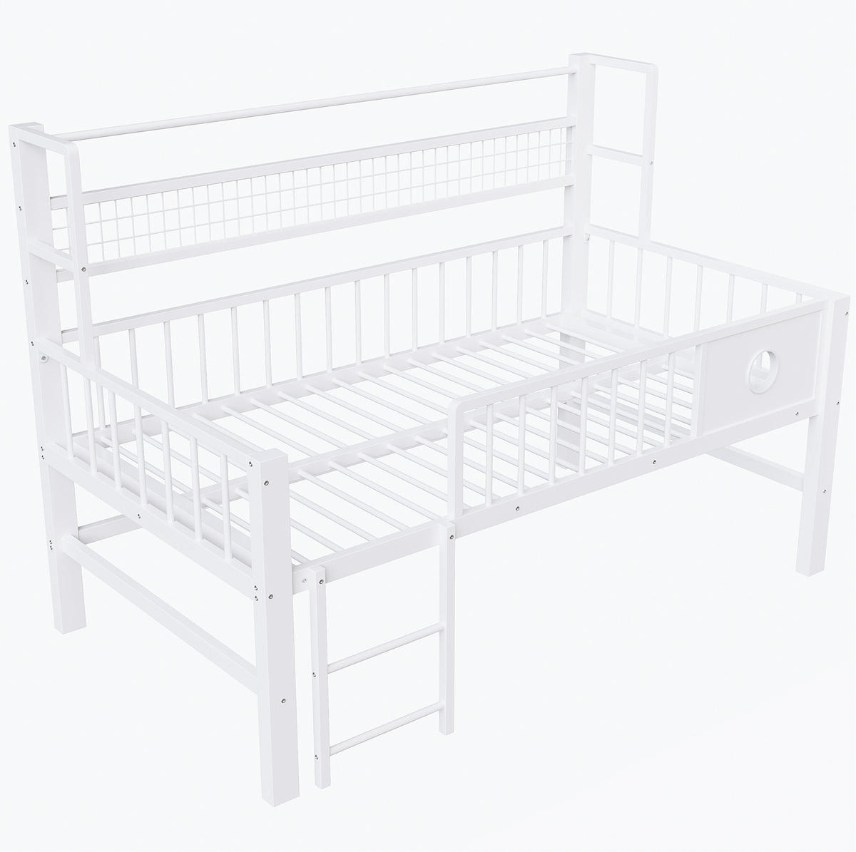 NIEDRIGES Hochbett 90/200 cm Weiß aus Metall mit Stauraum - Weiß, Metall (90/200cm) - OKMYHOME