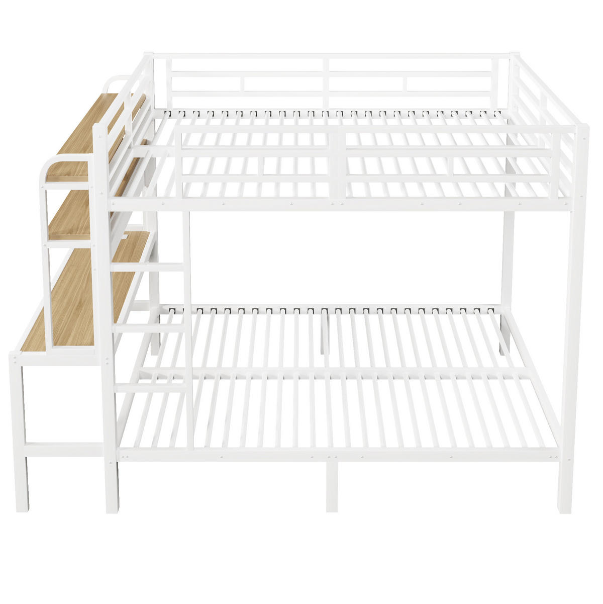 ETAGENBETT 140/200 cm mit Schreibtisch, Ablagefächern, LED und USB, Metall/MDF, Weiß - Weiß, Metall (140/200cm) - Redom