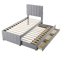POLSTERBETT 90/200 cm Grau aus Leinen mit Rollbett und Schubladen - Grau, Textil (90/200cm) - OKMYHOME