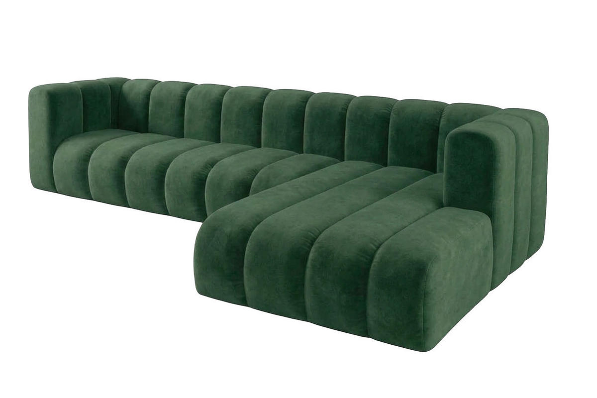 ECKSOFA Modulares In L-Form, Velvet-Stoff Riviera, Grün, Rechts, GRAND 318 cm - Grün, Holz (318/179cm) - Kaiser Möbel