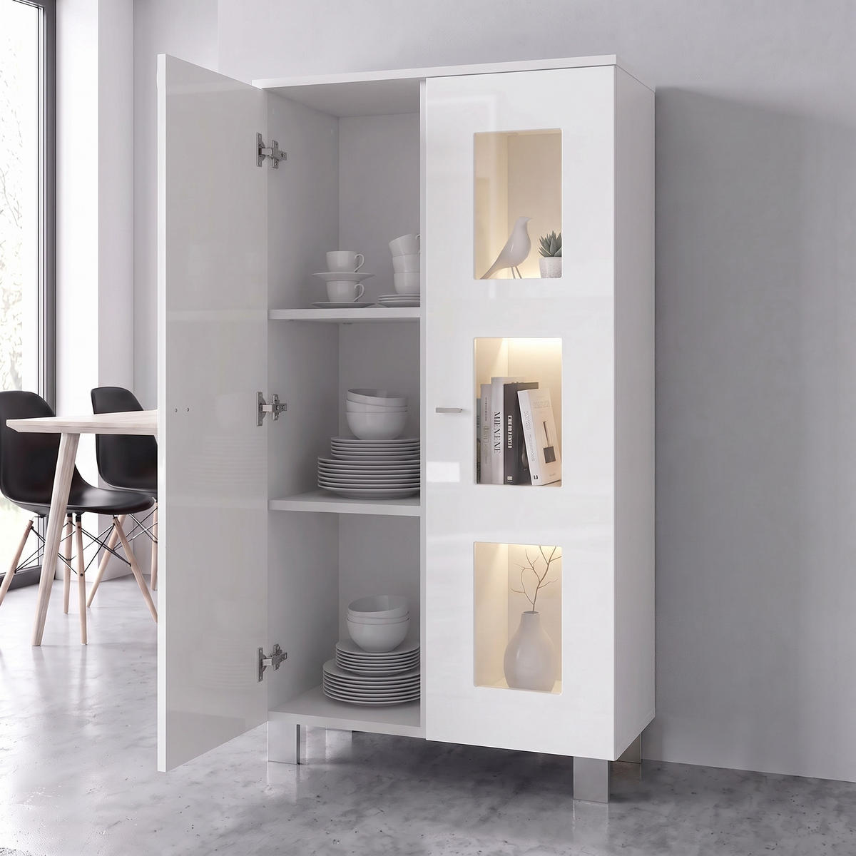 VITRINE Denjo Tür in Bordeaux Hochglanz - Bordeaux, Holzwerkstoff (71/129/35cm) - Vladon