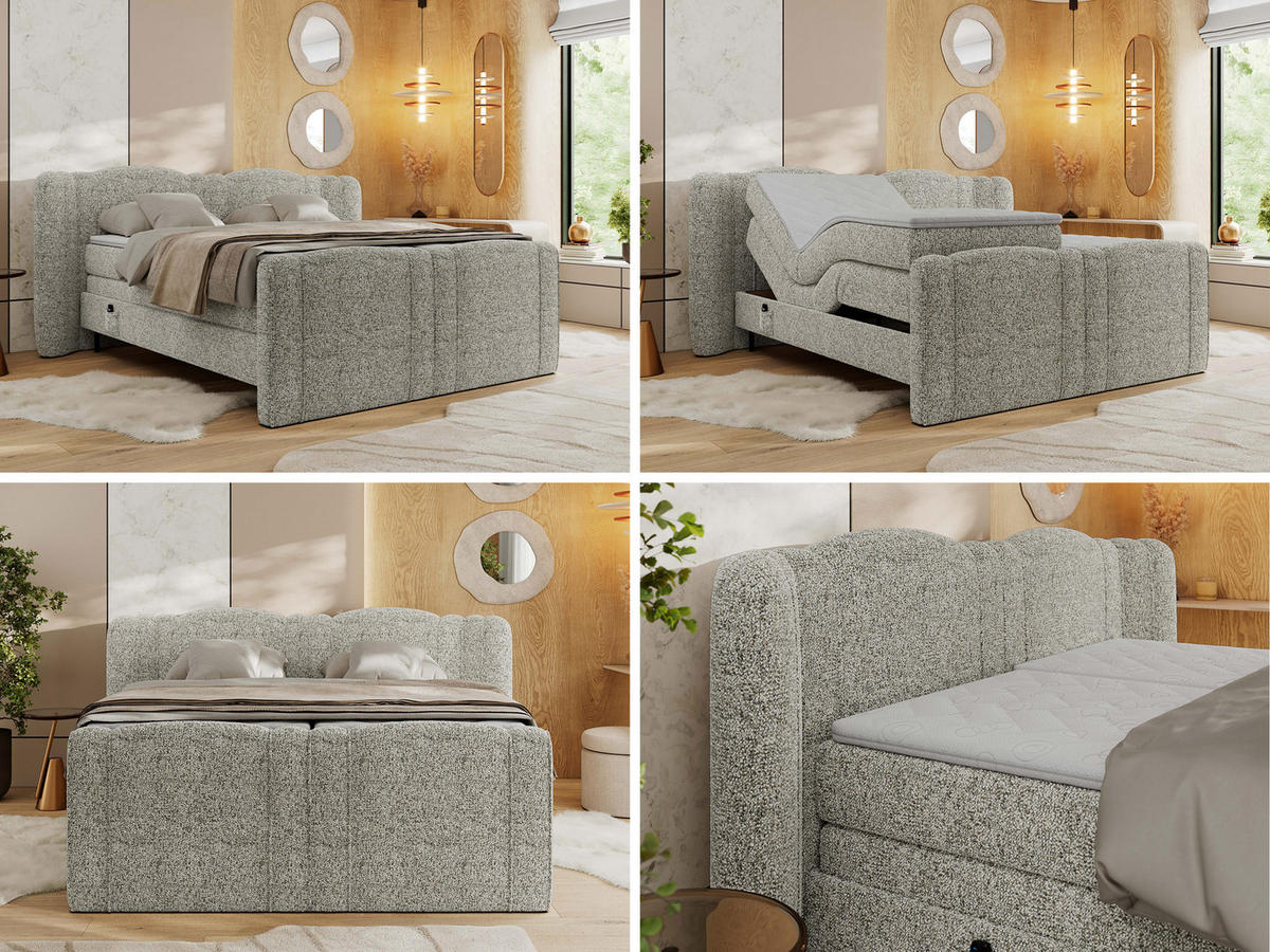 BOXBETT FORTINA 180/200 - Beige Struktur - H3 - Beige, Holz/Textil (180/200cm) - MKS