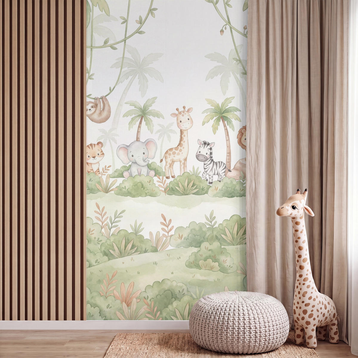 KINDERTAPETE - Tiere - Dschungel - Pastell - 140x300 cm - Weiß, Papier (140/300cm) - OnlyWow