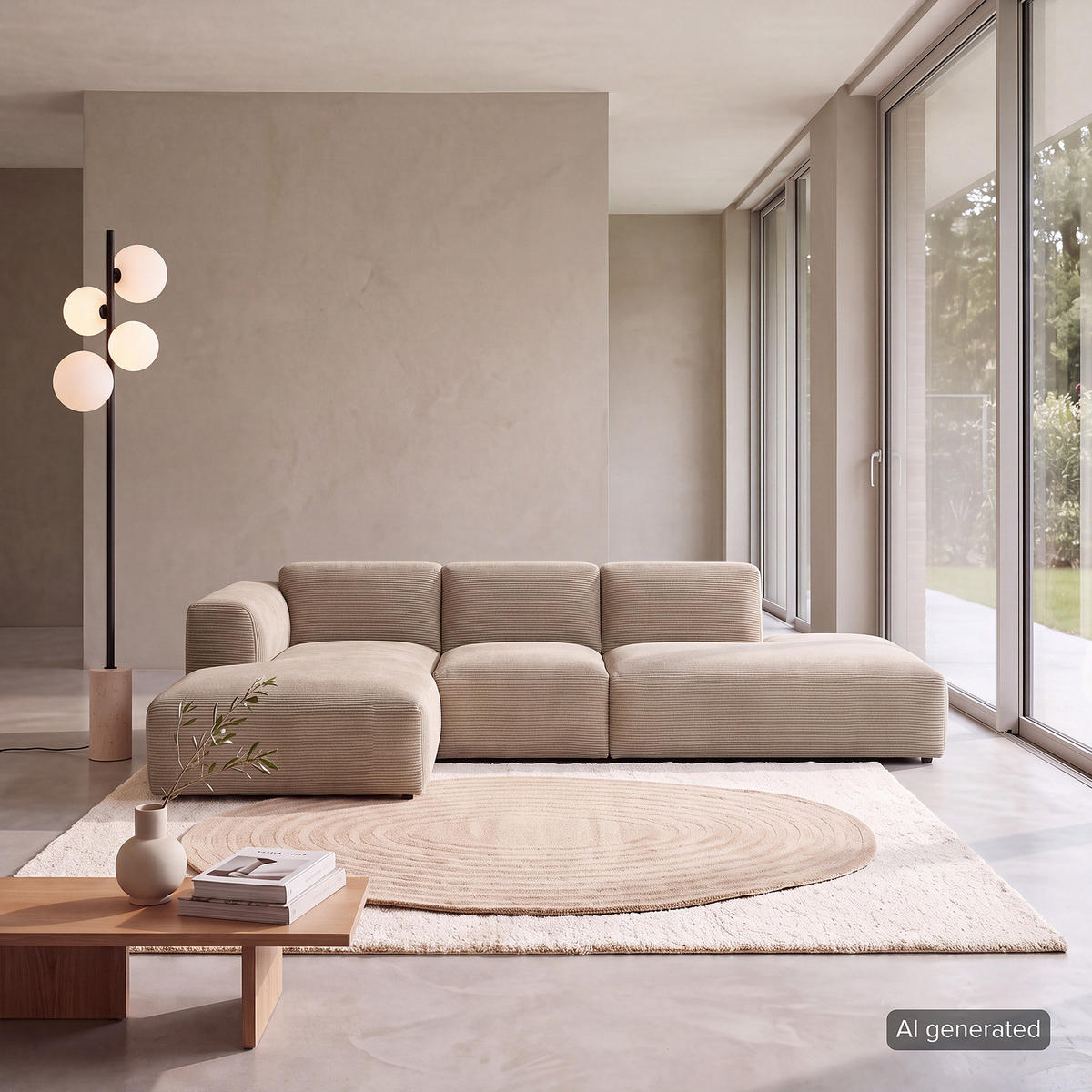 ECKSOFA mit Chaiselongue - Taupe/Schwarz, Kunststoff/Textil (290/173cm) - home24