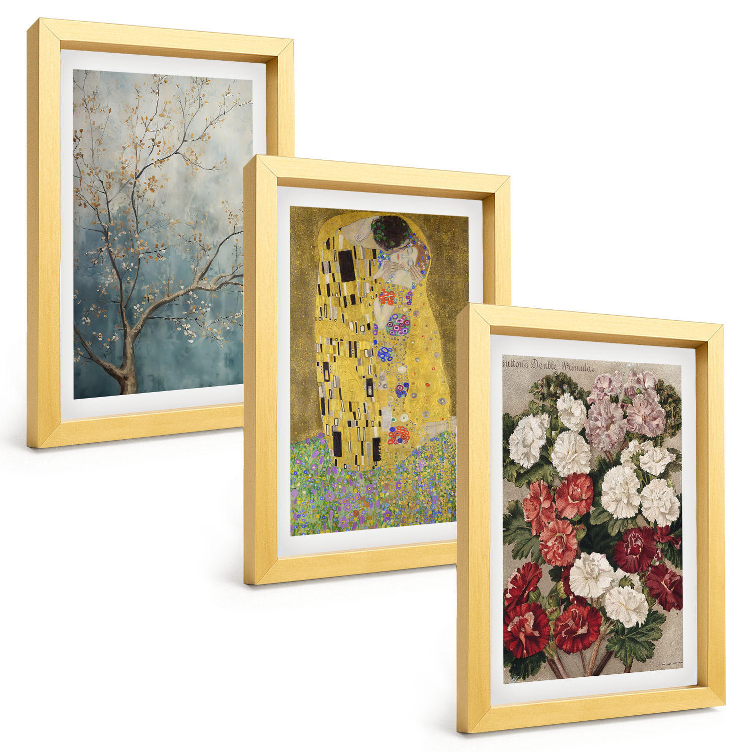 BILDER SET 3er Set - 20x30 cm Goldrahmen - Blumen des Baumes (Gemälde von Klimt) - Goldfarben, Kunststoff (20/30cm) - TULUP