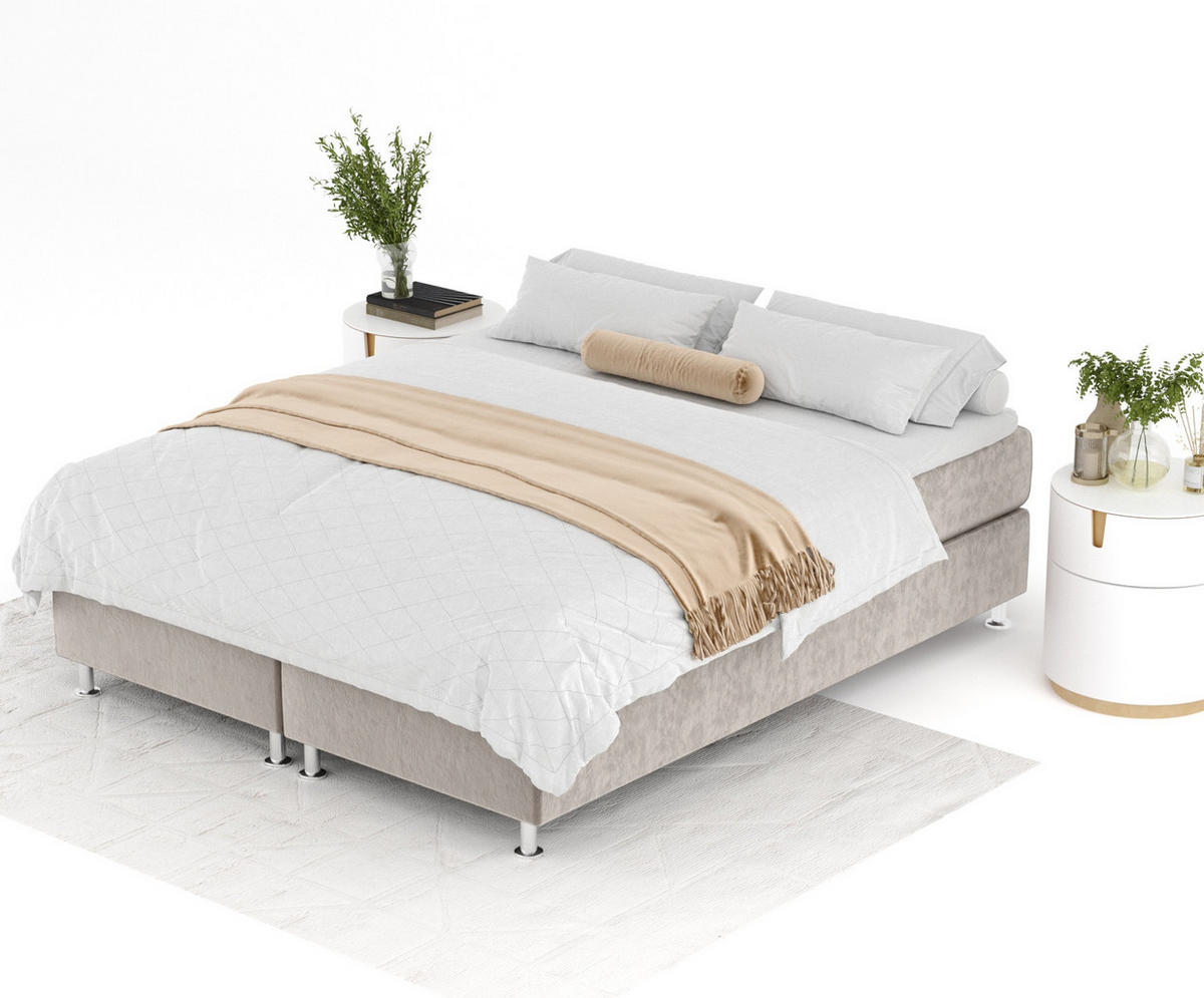 BOXSPRINGBETT Sub Taupe 200/200 cm mit Latex-Topper - Taupe/Silberfarben, Holz/Holzwerkstoff (200/200cm) - Maison de Reve