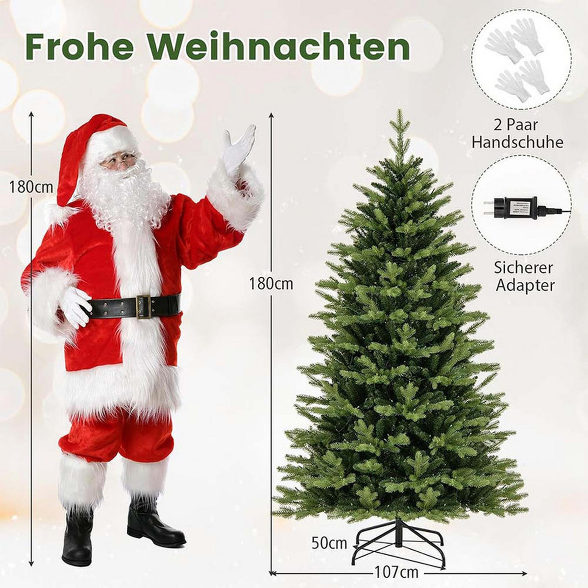 WEIHNACHTSBAUM mit 11 Lichtmodi 180cm Grün - Grün, Metall (180cm) - COSTWAY