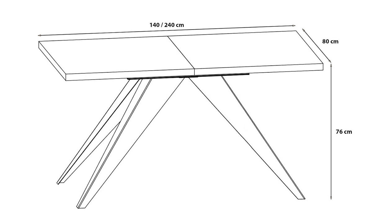 ESSTISCH Vento Halifax Eiche Natur / Schwarz 140/240 / 80 / 76cm - Alteiche/Schwarz, Holz/Holzwerkstoff (140/80/76cm) - Feldmann-Wohnen
