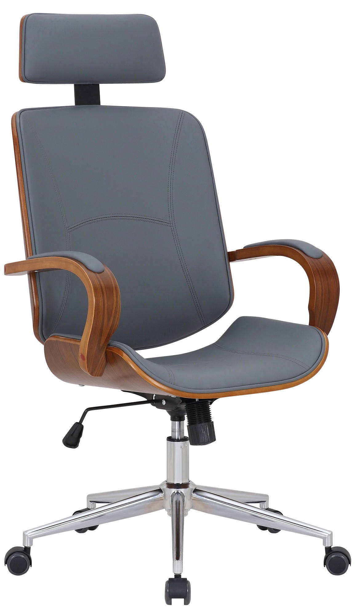 DREHSTUHL Lederlook Walnuss/Grau - Chromfarben/Walnussfarben, Textil/Metall (70/118/70cm) - CLP