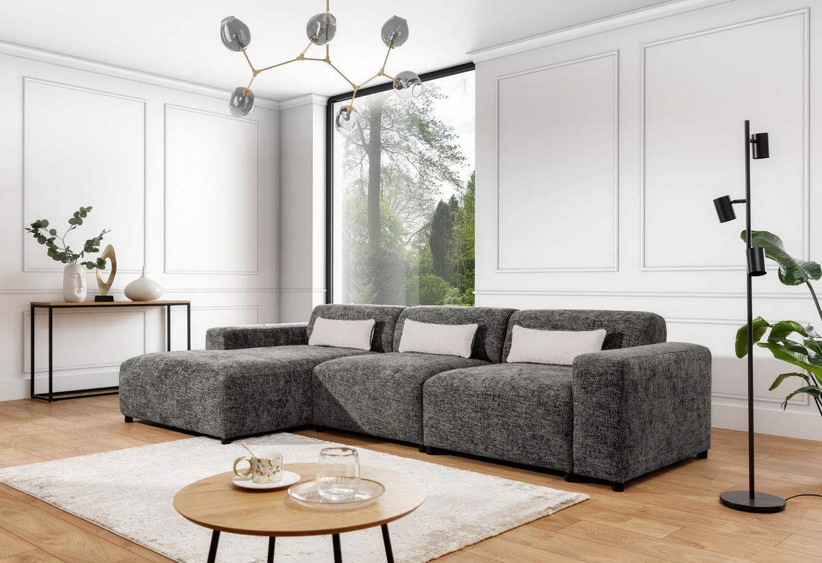 ECKSOFA L Form Jughlio Grau 331/165/75 cm Links mit Schlaffunktion - Schwarz/Grau, Kunststoff/Textil (165/331cm) - AX Living