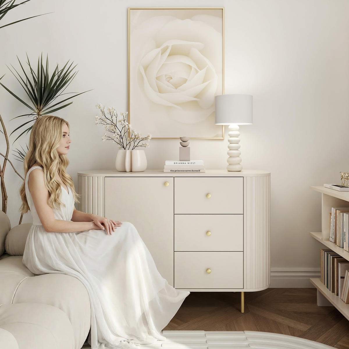 KOMMODE OVALINE 123 cm, 3 Schublade(n) Beige - Beige, Holzwerkstoff/Metall (123/85/42cm) - Idohome