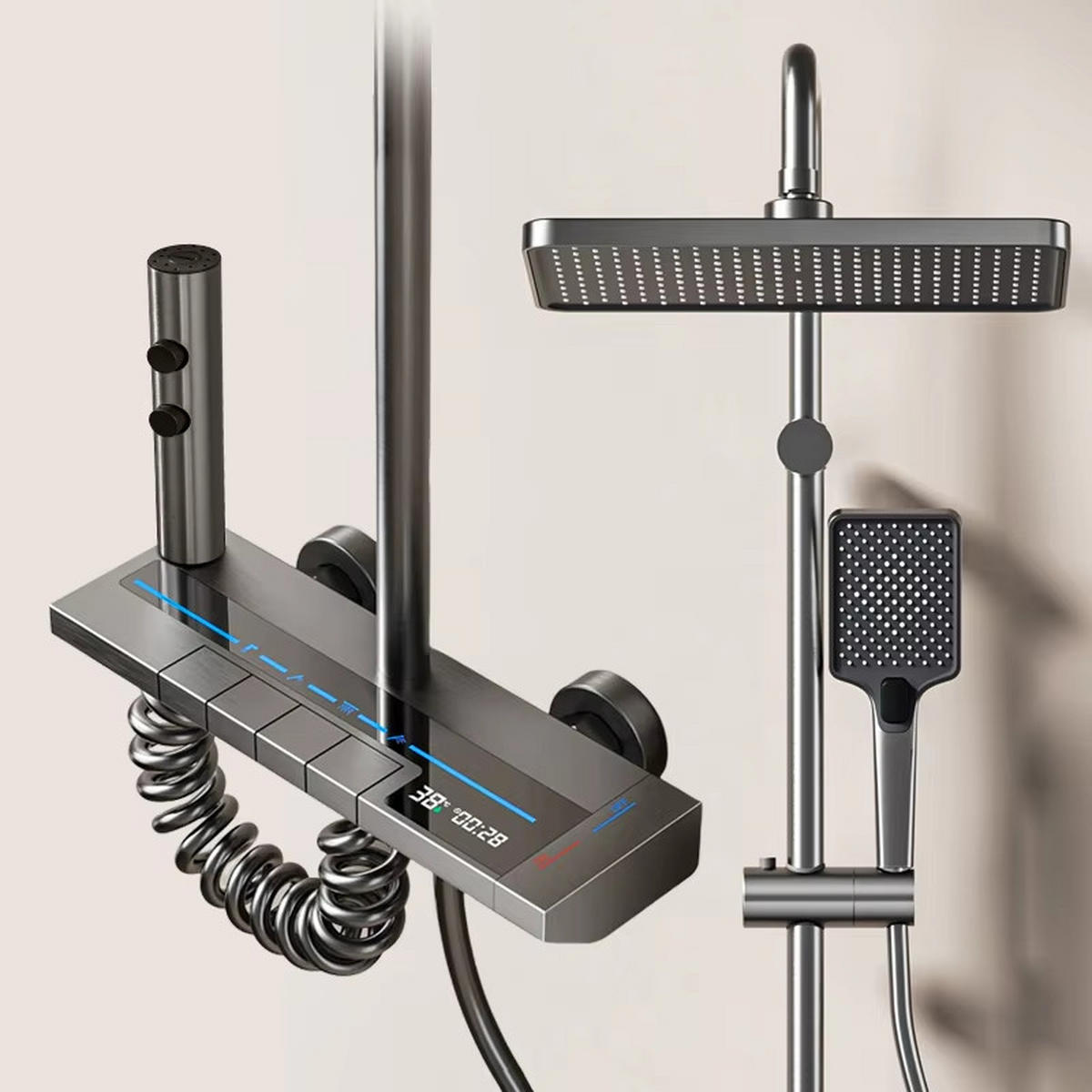 ÜBERKOPFBRAUSESET Aluminium Digitalanzeige, LED Klavierknopf, Duschkopf - Dunkelgrau, Metall (20/125/30cm) - Bextcok