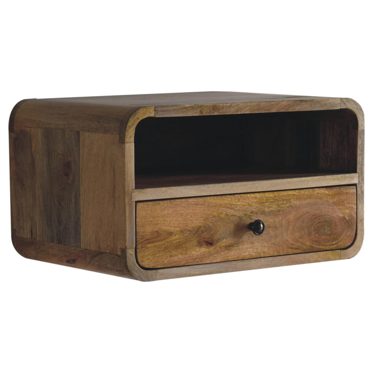 NACHTTISCH Levitate, Wandmontiert, 1 Schublade, 1 Offener Lagerraum, Beige - Beige/Messingfarben, Holz/Metall (45/25/32cm) - Artisan Furniture