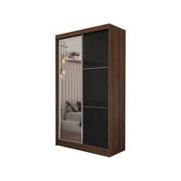 SCHWEBETÜRENSCHRANK Vena 120 cm mit Spiegel 2-türig, Nuss Warmia, lacobel schwarz - Dunkelbraun/Schwarz, Holz/Kunststoff (120/216/61cm) - Margaret Hadas24