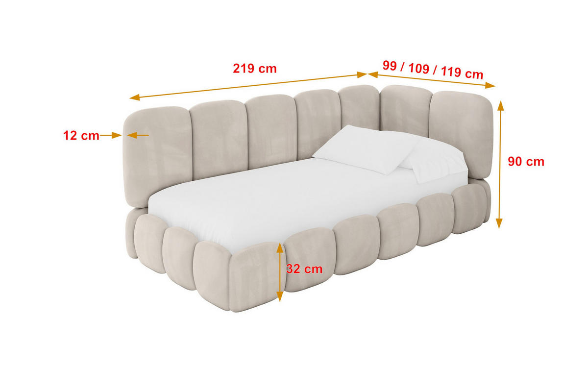 EINZELLBETT Jugendbett mit Bettkasten, Links - AVRY 100x200 Beige - Ecru/Beige, Holzwerkstoff/Textil (100/200cm) - ALTDECOR