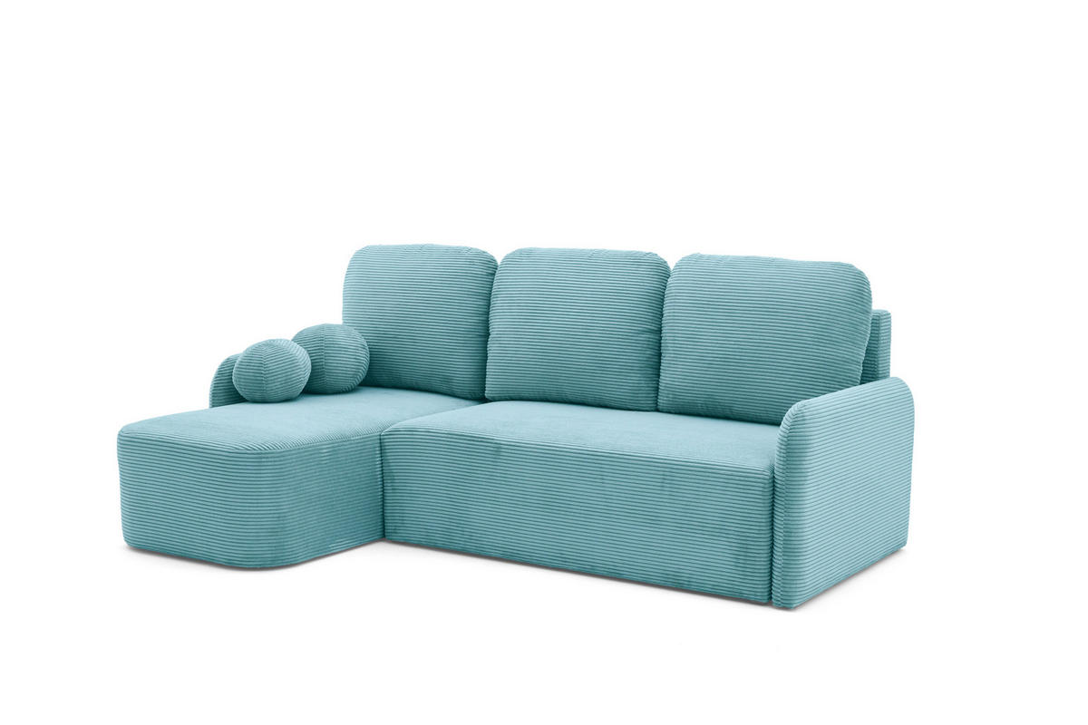 ECKSOFA CASPER L Links mit Schlaffunktion 132x198 Cord Blau - Blau/Schwarz, Holz/Kunststoff (217/145cm) - Muffo