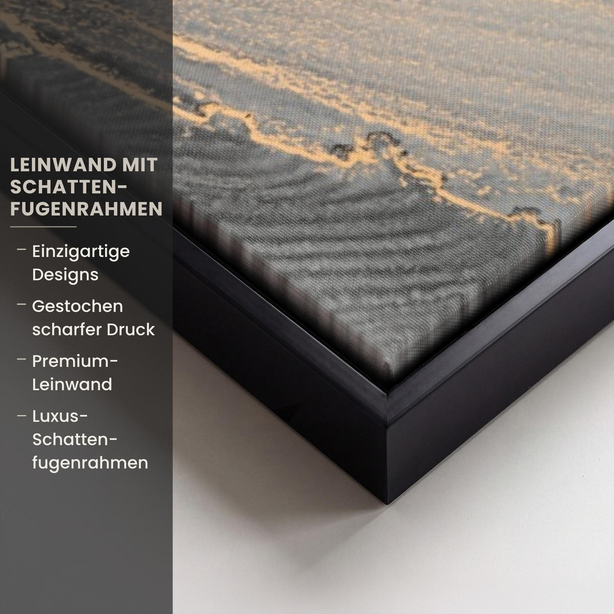 LEINWAND Bilder mit Rahmen - Grau - Luxus - Gold - Marmor - 90x90 - Dunkelgrau, Textil (90/90cm) - MuchoWow