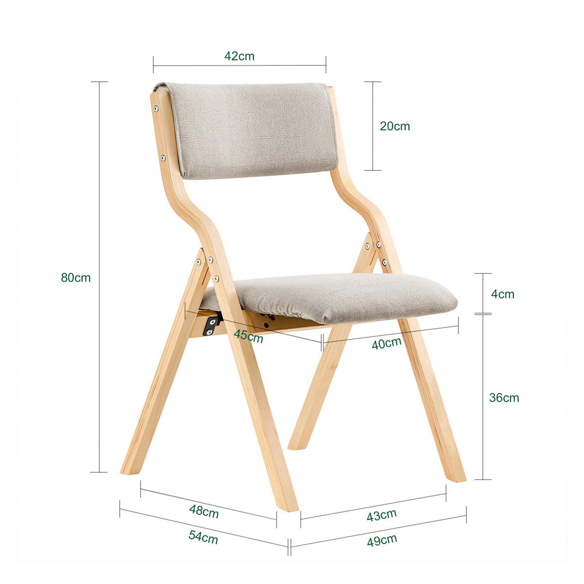 KLAPPSTUHL Birkenholz Gepolstert, 49x80x54cm, Grau - Grau, Holz/Holzwerkstoff (41/44/50cm) - SoBuy