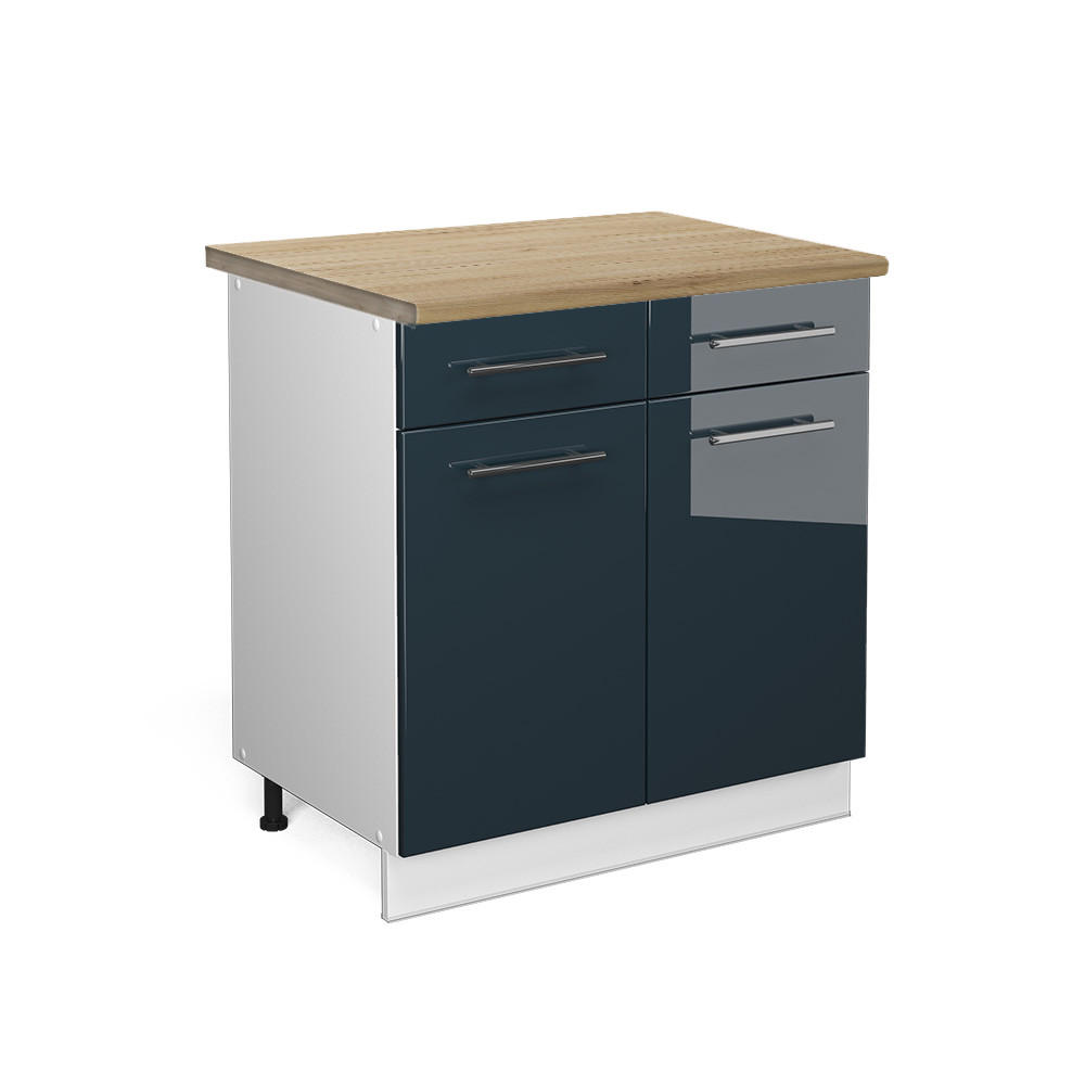 KÖKSUNDERSKÅP Fame-Line Mörkblå högblank 80 cm , AP Oak Mörkblå, Vit 82/80/60 cm