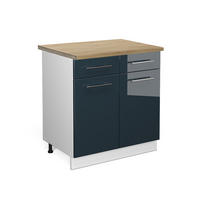 KÜCHENUNTERSCHRANK Fame-Line Dunkelblau Hochglanz 80 cm, AP Eiche - Weiß/Dunkelblau, Holzwerkstoff (80/82/60cm) - Vicco