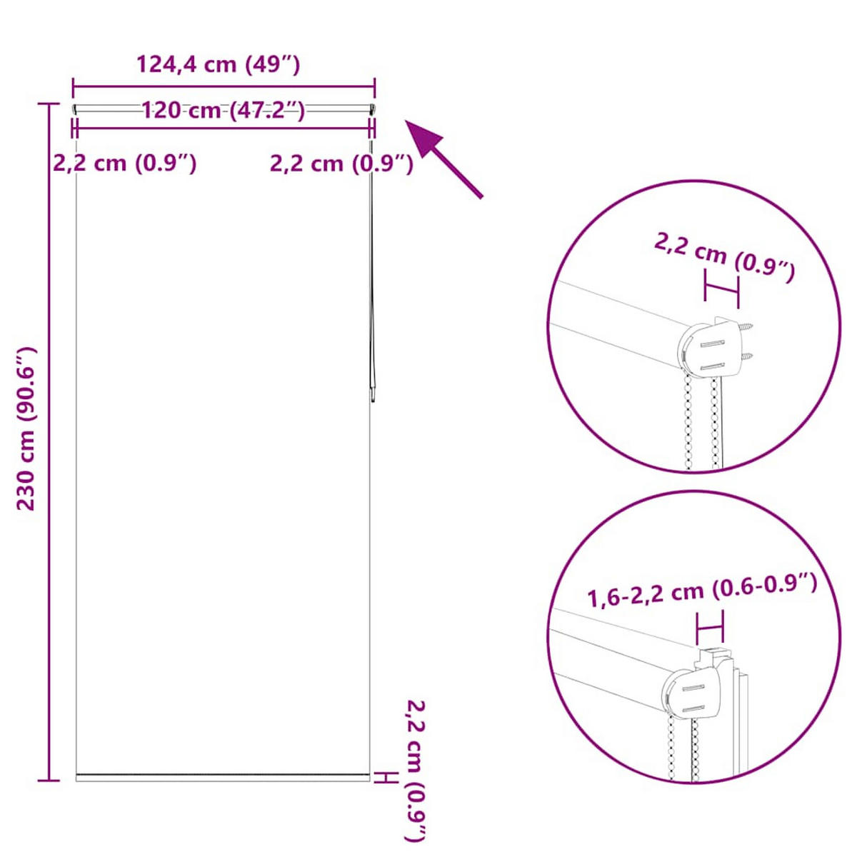 VERDUNKELUNGSROLLO 124,4/230 cm Stoffbreite 120 cm aus Polyester Schwarz - Schwarz, Textil (120/1/230cm) - vidaXL