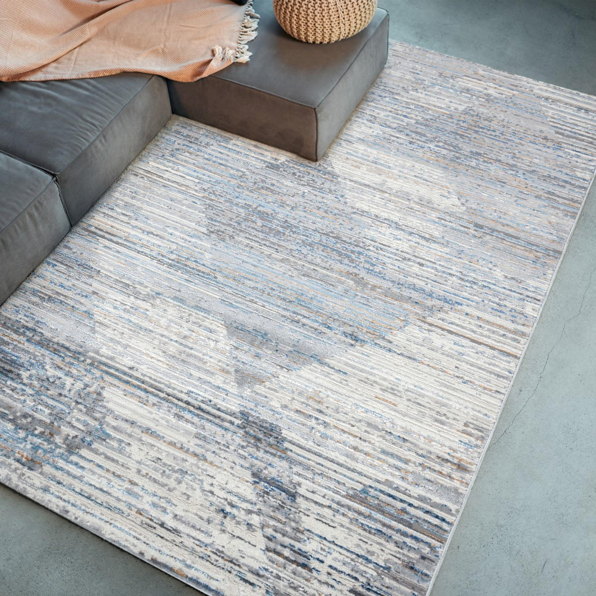 KOBEREC béžový krémový modrý - 200 x 300 cm - modrosivá, textil (200/300cm) - Mazovia