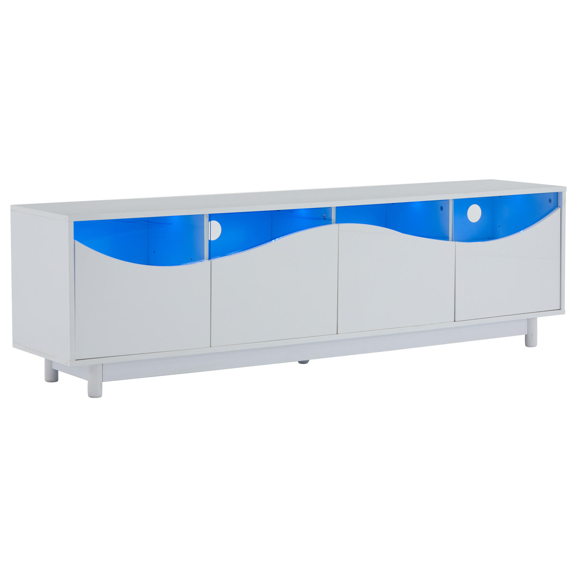 LOWBOARD DE-40321 mit geschwungenem Design und LED Weiß - Weiß, Holzwerkstoff (175/51/38cm) - ComfortXL