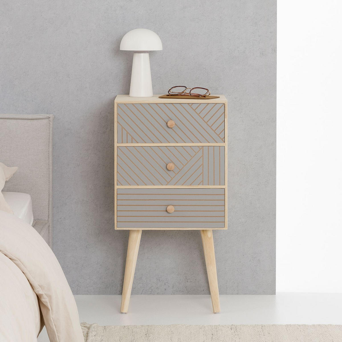 NACHTTISCH PELO grau, natur - Grau, Holz (35/67/29cm) - IDIMEX