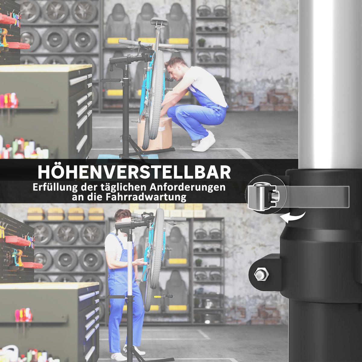 FAHRRAD-REPARATUR-STÄNDER, Halter für Fahrräder zum und Reparieren, Schwarz - Schwarz, Metall (106/160/82cm) - HOMCOM