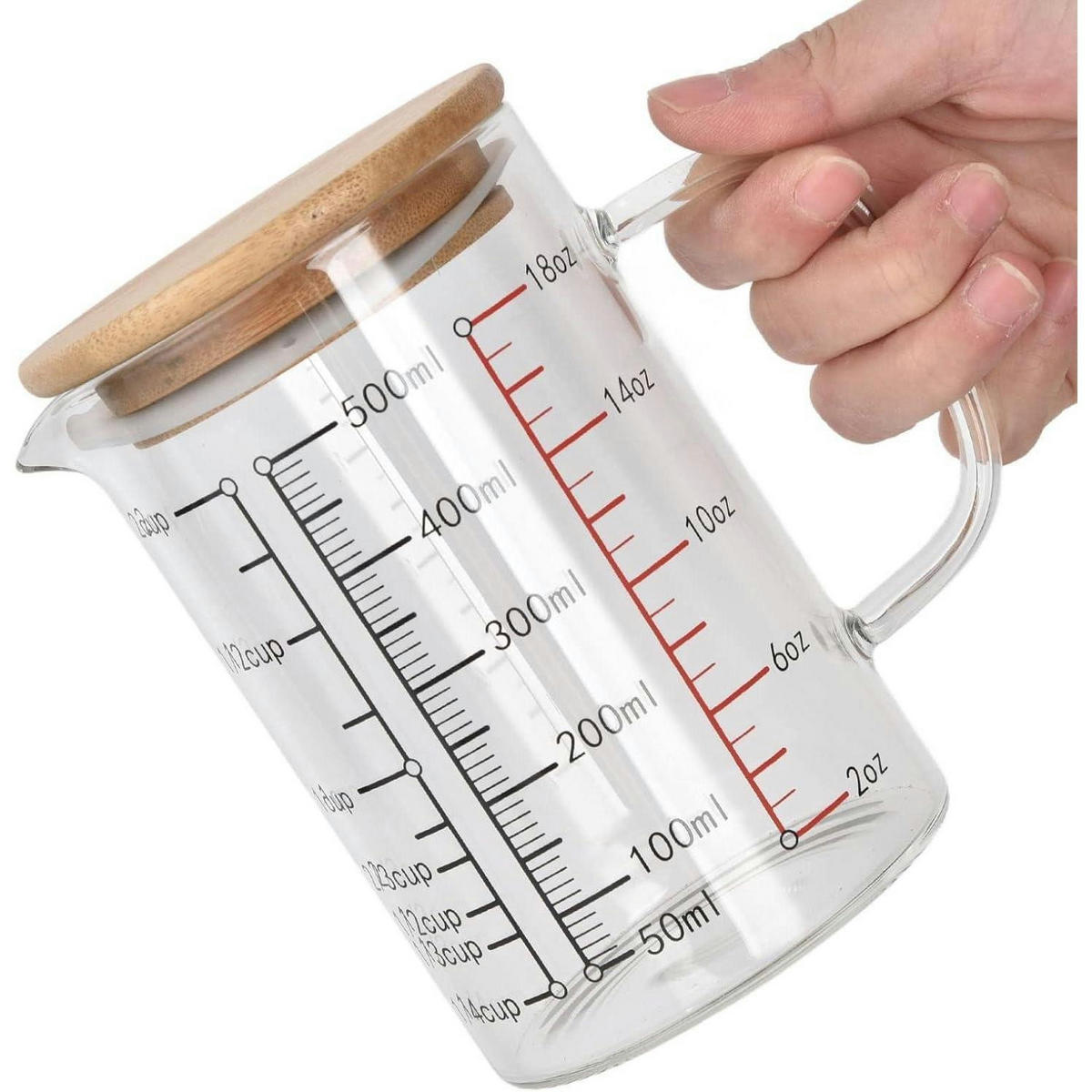 MESSBECHER Glas 500 ml mit Bambusdeckel - Transparent, Glas (0.5L)