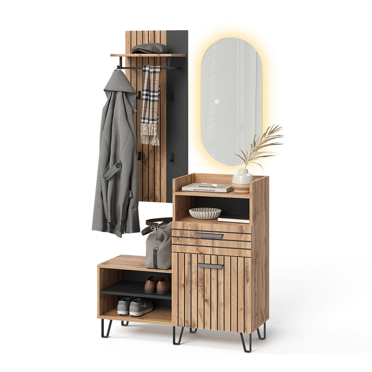 GARDEROBE Amber Eiche Wotan 100 x 100 cm 3 Teile - Eiche Wotan, Holzwerkstoff (100/100/38cm) - Vicco