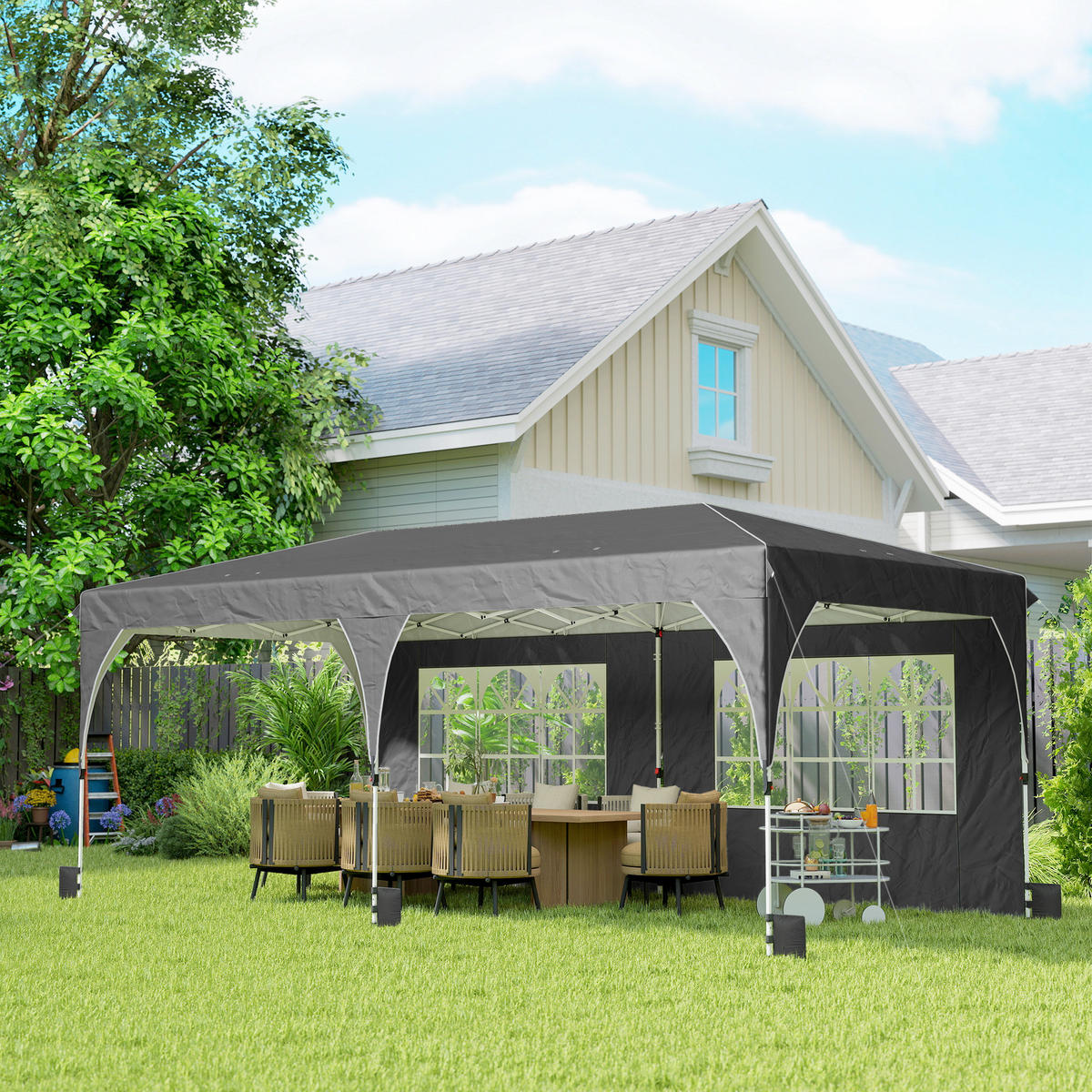 POP-UP-FALTZELT, 6×3m, hellgrau - Schwarz, Textil (300/275/595cm) - Vallsero