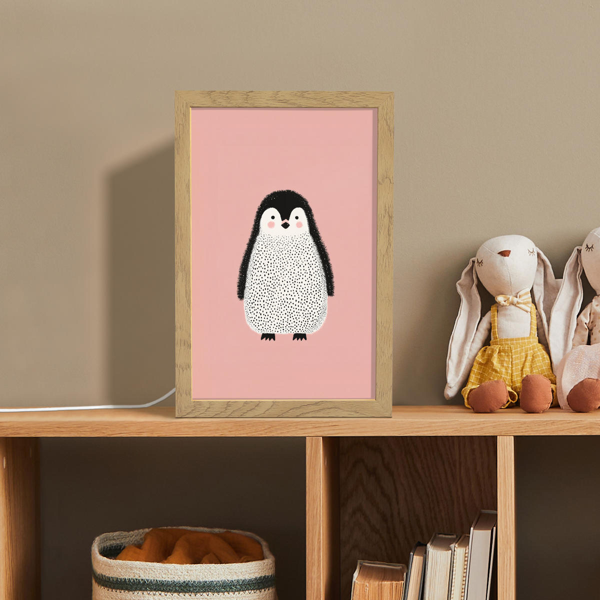 NACHTTISCHLAMPE Pinguin - Punkte - Minimalistisch - Rosa 20x30 cm - Rosa, Holzwerkstoff (8/20/30cm)