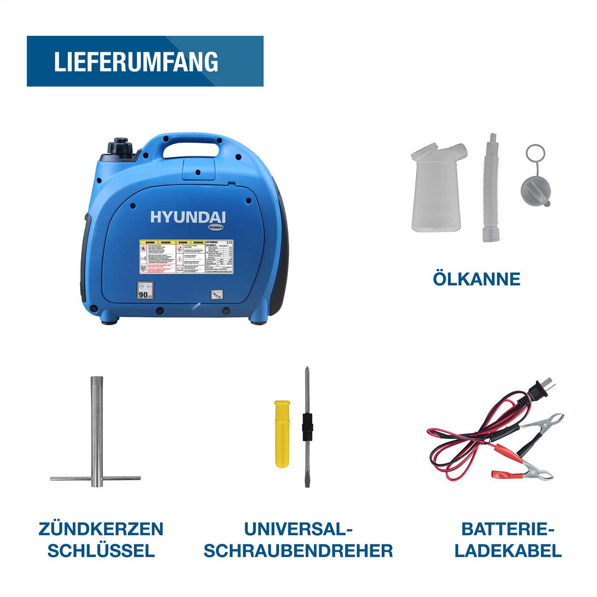 INVERTER-GENERATOR HY2300Si D (2.2 kW, tragbar, 2 x 230V + 1 x 12V, 1 x USB) - Blau, Metall (52/28/45cm) - HYUNDAI