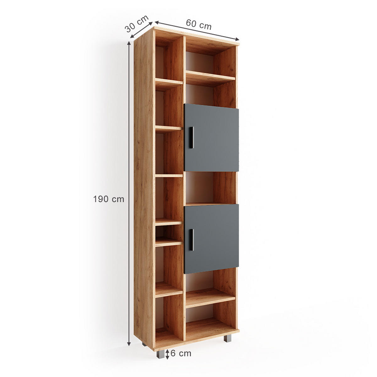 BADSCHRANK Ilias Goldkraft Eiche 60 x 190 cm - Honigeiche/Braun, Holzwerkstoff (60/190/30cm) - Vicco