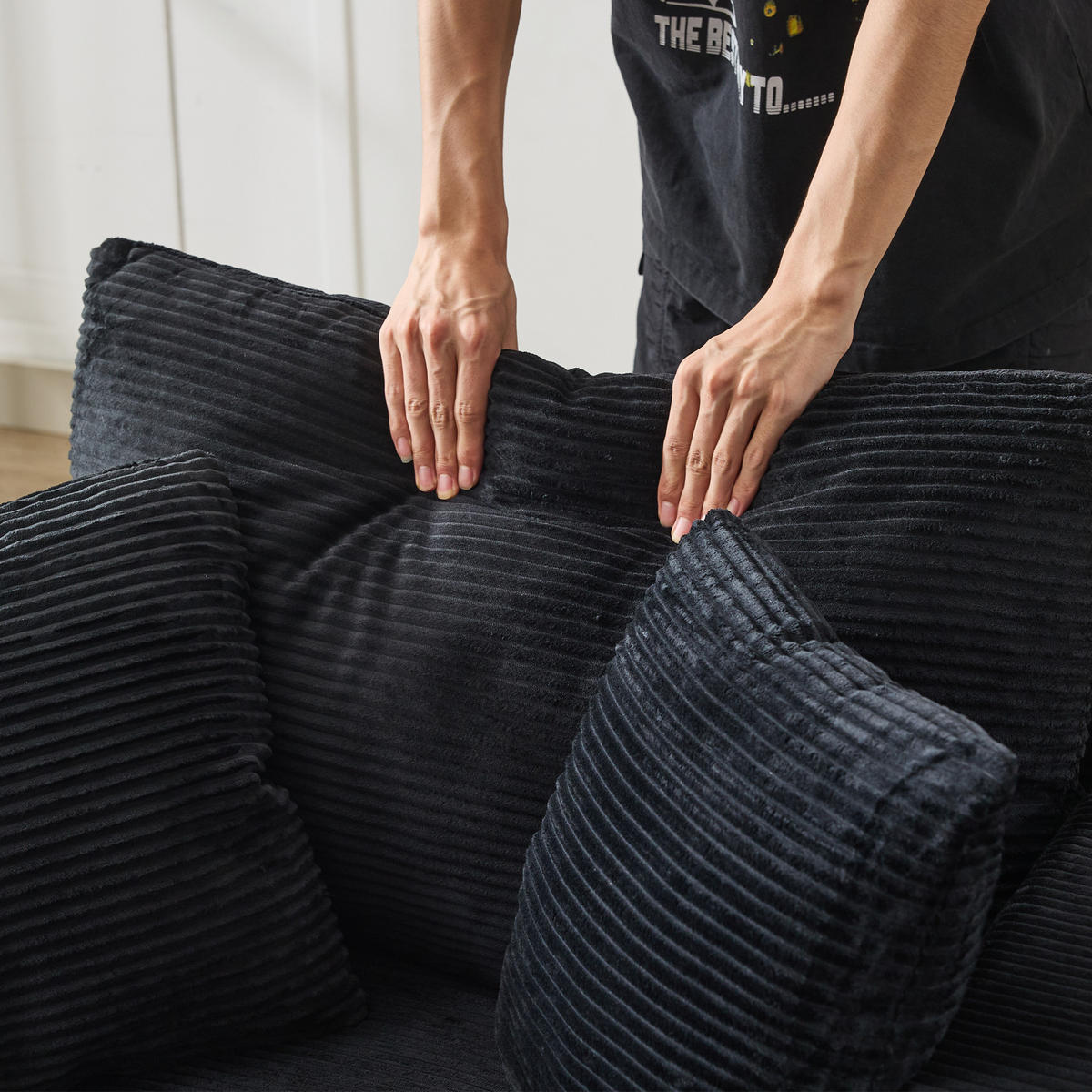 XXL-SESSEL mit Fußablage und 3 Kissen, DE-42355, Schwarz - Schwarz, Metall (74/57/107cm) - ComfortXL