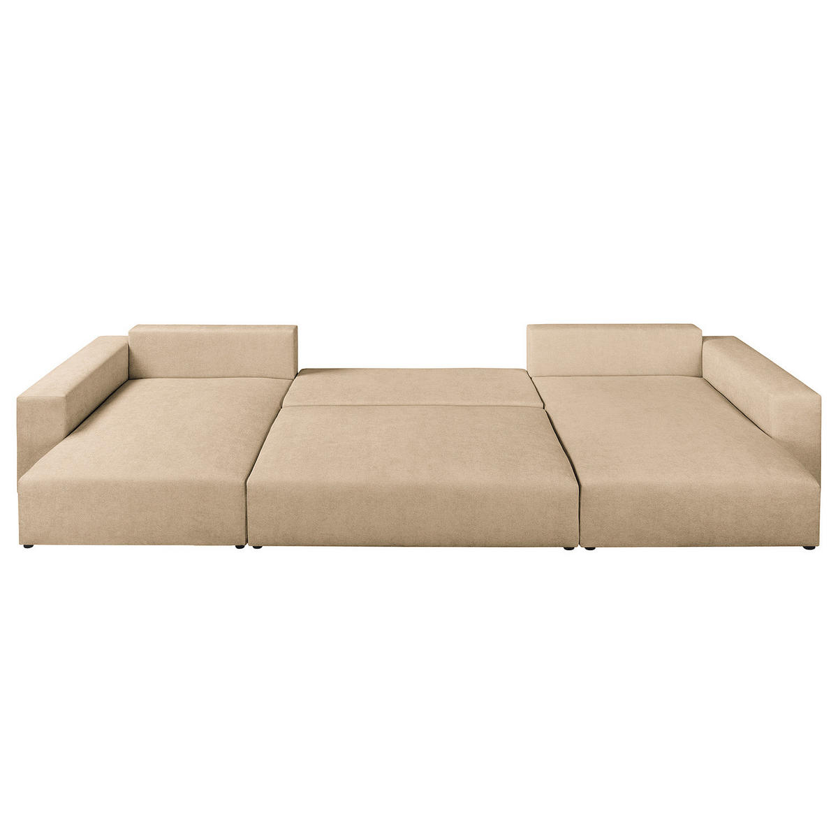 WOHNLANDSCHAFT mit Schlaffunktion - Beige/Schwarz, Kunststoff/Textil (398/70/148cm) - home24