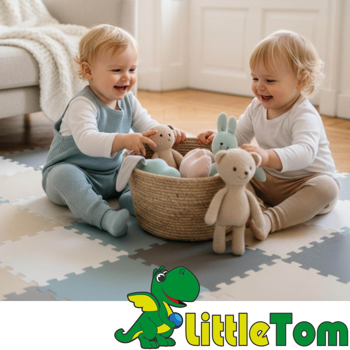SPIELMATTE ab Null - 360/120/1 cm Puzzlematte Grau/Beige/Weiß/Mint - Multicolor, Kunststoff (30/30cm) - Littletom