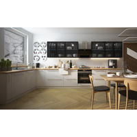 WINKELKÜCHE Bari weiß - schwarz / reinweiß matt - schwarz glas 15-teilig - Schwarz/Weiß, Holzwerkstoff (198/207/445cm) - Feldmann-Wohnen