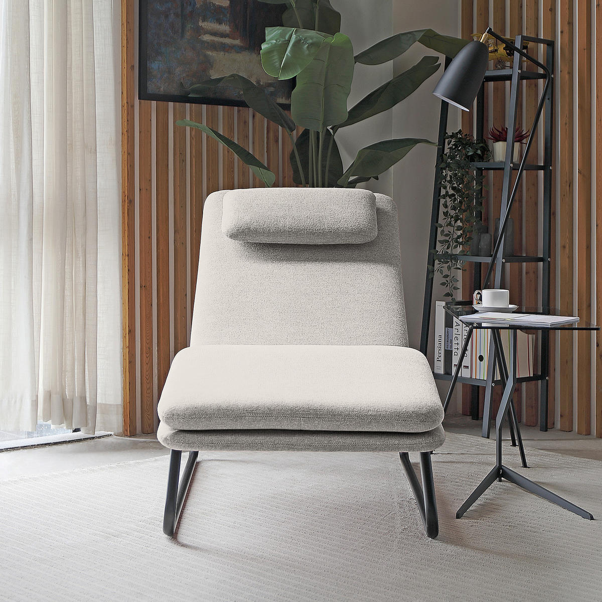 RELAXLIEGE - Webstoff - Hellgrau/Schwarz, Textil/Metall (70/88/168cm) - home24