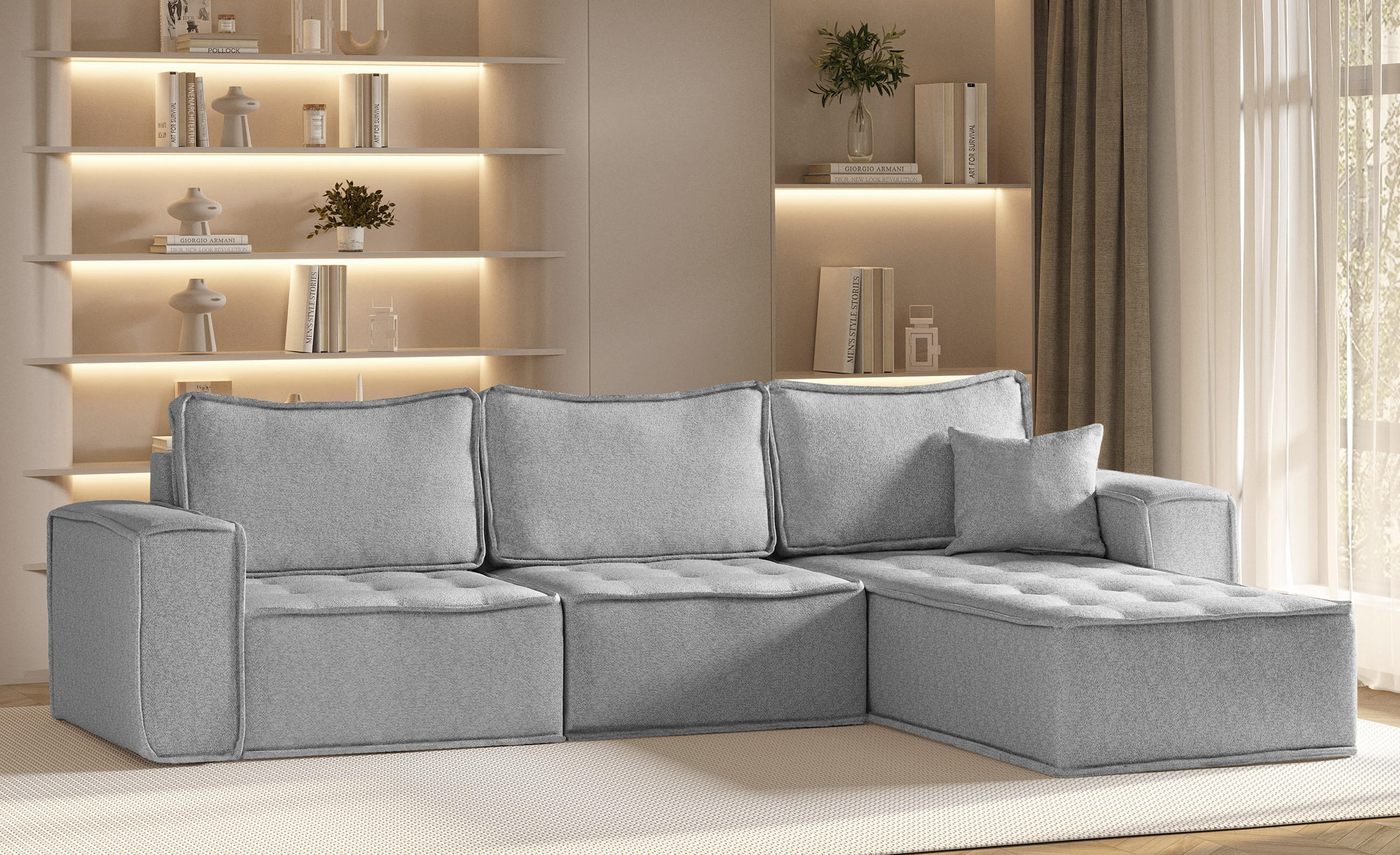 ECKSOFA L-förmige Bohoo-Maxi Grau Rechts - Grau, Holz (292/192cm) - Kaiser Möbel