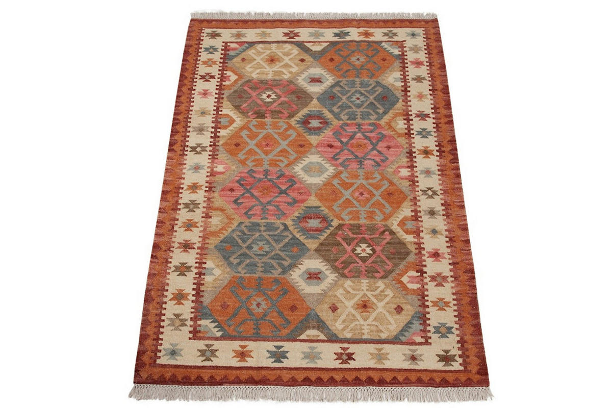 TEPPICH handgewebt Kelim Orient Wolle BAKAN Rot 160 x 230 cm - Rot, Naturmaterialien (160/230cm) - Novatrend