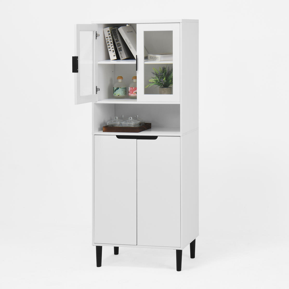 VITRINENSCHRANK 60/35/160 cm weiß aus MDF mit Glastüren verstellbarem Einlegeboden und Kippschutz - Weiß, Holzwerkstoff (60/160/35cm) - OKWISH